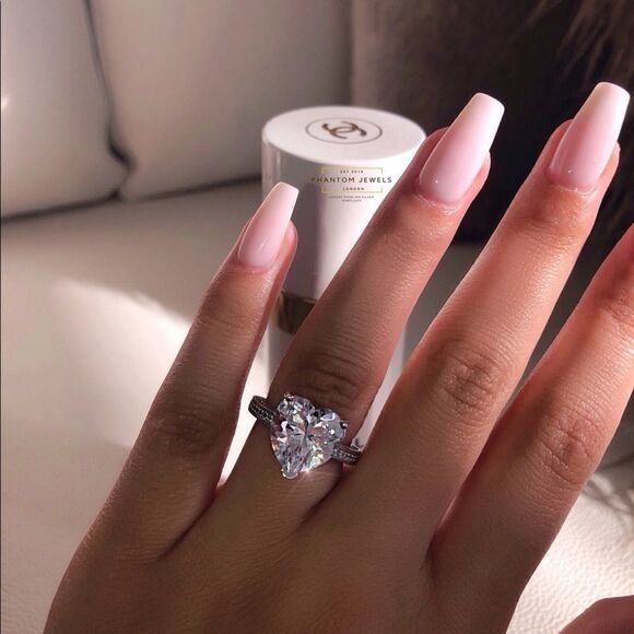 NEW! 18K White Gold Plated Solitaire Heart Shaped Diamond Engagement Ring - Picture 2 of 7